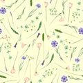 Seamless pattern with wildflowers, eustoma and cornflowers Royalty Free Stock Photo