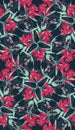Seamless pattern with wildflowers. Round kaleidoscope of flowers and floral elements