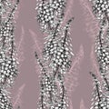 Seamless pattern with willow-herb on dark pink