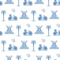Seamless pattern with windmill, bicycle, lantern
