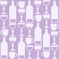 Wine bottles, glasses and coffee cups pattern