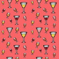 A seamless pattern with wine and cocktails. Royalty Free Stock Photo