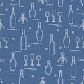 Seamless pattern of wine glasses, corkscrew, bottles of wine. Wine-making. Tasting. Sommelier Royalty Free Stock Photo