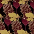 Seamless pattern with wine glasses and grapes Royalty Free Stock Photo