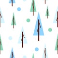 Seamless pattern winter blue and green fir trees. White background. Flat style. Garden or forest. Nature and ecology. Merry Royalty Free Stock Photo