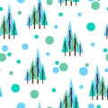 Seamless pattern winter blue and green fir trees. White background. Flat style. Garden or forest. Nature and ecology. Merry Royalty Free Stock Photo