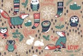 Merry Christmas seamless pattern with lovely elements. Vector illustration