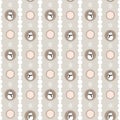 Seamless pattern of winter holiday cookies with snowmen, snowflakes, and christmas ornament garland on a grey background Royalty Free Stock Photo