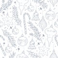 Seamless pattern with winter holiday toys decor elements isolated. Royalty Free Stock Photo