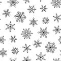 Seamless pattern with winter snowflakes. Hand drawn snowfall texture. Vector illustration Royalty Free Stock Photo