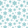 Seamless pattern of winter snowflakes, vector background. Repeated texture, surface, wrapping paper. Cute blue snow Royalty Free Stock Photo