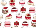 Seamless pattern wit different kinds of dessert.