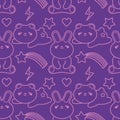 seamless pattern withanimals in kawaii line style. hand drawn vector illustration. Panda bear and bunny EPS Royalty Free Stock Photo