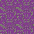 seamless pattern withanimals in kawaii line style. hand drawn vector illustration. Panda bear and tiger EPS Royalty Free Stock Photo