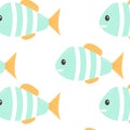 Seamless pattern witn hand drawn Fish. Sea animal. Ocean vibes. Element of sea life in doodle cartoon. Vector