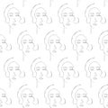 Seamless pattern with woman portrait. Linear graphic silhouette. Art of women face and hairstyle