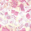 Seamless pattern with women boots and fashion accessories