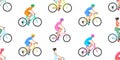 Seamless pattern with Women riding bicycles