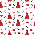 Seamless pattern. Women`s accessories. Red, festive dress