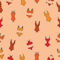 Seamless pattern with women`s bathing suits