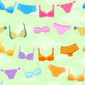 Seamless pattern with women`s lingerie hanging at rope