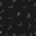 Seamless pattern with women`s shoes on a black background. Royalty Free Stock Photo