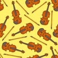 Seamless Pattern with Wooden Fiddle or Violin