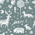 Seamless pattern with woodland animals silhouettes vector Royalty Free Stock Photo