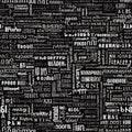 Seamless pattern with word cloud in black and white colors. Generative AI Royalty Free Stock Photo