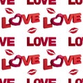 Seamless pattern with word love and lips made of paper Royalty Free Stock Photo