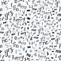 Seamless pattern of words, letters, numbers