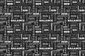 Seamless pattern with words: love, peace, balance, happiness, faith, God, belief, care, goodness, tranquility, harmony. Vector ill