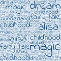 Seamless Pattern From The Words Magic, Sorcery, Fairy Tale, Fairyland In Blue Color