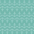 Seamless Pattern Wrapping paper, textile template. Ship anchor in shapes of heart. Nautical sign symbol. Blue background. Flat des