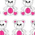 Seamless pattern with Wrong and Raped Teddy Bear toy. White pink Emo Goth background. Gothic aesthetic in y2k, 90s, 00s Royalty Free Stock Photo