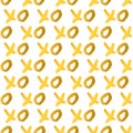 Seamless pattern XOXO on white background. Hugs and kisses abbreviation symbol. Gold hand written brush lettering XO. Vector