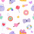 Seamless pattern with y2k stuff 2000s nostalgia