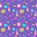 Seamless pattern with y2k style elements. Acidic vivid neon colors. Bright youth pattern with 90 s symbols. Lava lamp