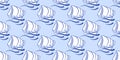 Seamless pattern with yachts, sails, waves. White and blue summer print for fabric, clothes, wallpaper. Royalty Free Stock Photo