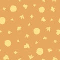 Seamless pattern yellow bees and flowers silhouettes on orange background Royalty Free Stock Photo