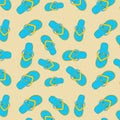 Seamless pattern yellow-blue flip flops with a fish pattern for everyday walks, for the pool, for going to the beach Royalty Free Stock Photo