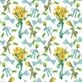 Seamless pattern of yellow bouquets of daffodils and tulips. Suitable for the design of printing, textiles, wallpaper