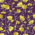 Seamless pattern with yellow bouquets. Spring flowers. Floral background for textile or book covers, manufacturing, wallpapers,