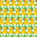 Seamless Pattern with yellow ducks, childish background