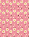 A seamless pattern of yellow flower on a pink background in a spring minimal shape floral concept, Vector Royalty Free Stock Photo