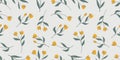 Seamless Pattern Yellow Flowers and Leaves Illustration Art on Gray Background.Vector Illustration Royalty Free Stock Photo