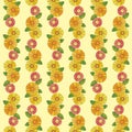 Seamless pattern with yellow flowers and leaves