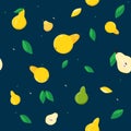 Seamless pattern with yellow fruits and pear slices. Suitable for fabric or wrapping paper or summer background. Vector Royalty Free Stock Photo