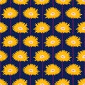 Seamless pattern with yellow gerbera flowers on a dark blue background