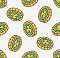 Seamless pattern with yellow green coin. Isometric icon. Symbol of Saint Patrick day. Modern style Royalty Free Stock Photo